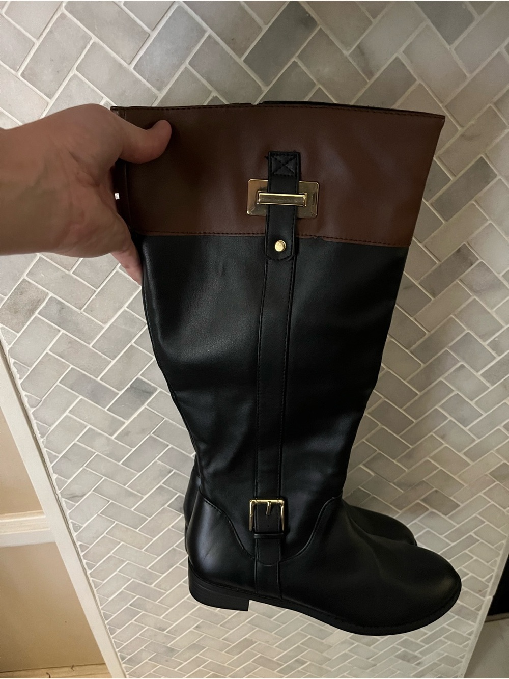 Karen Scott Black and Brown Tall Heeled Boots size 6 wide calf